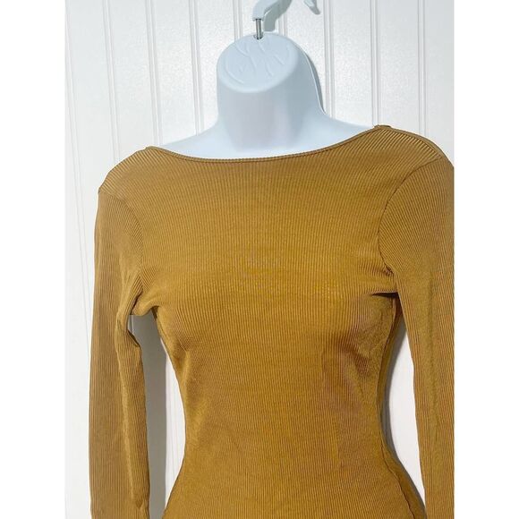 Goldsign The Rib Deep Bodysuit NWT Long Sleeve‎ Golden Yellow Ochre Small - Picture 16 of 16
